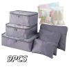 1 set of 9PCS luggage cube packaging, organizer of travel luggage packaging, with laundry bag, compressed storage shoe bag, clothing and underwear bag