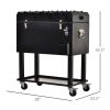 Outsunny 68QT Patio Cooler Ice Chest with Foosball Table Top, Portable Poolside Party Bar Cold Drink Rolling Cart on Wheels with Tray Shelf