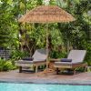 6.5 Feet Thatched Tiki Umbrella with Foldable Stand Push Button Tilt