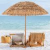 6.5 Feet Thatched Tiki Umbrella with Foldable Stand Push Button Tilt