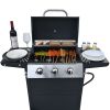 Propane Gas Grill 3 Burner Barbecue Grill, Stainless Steel 26,000 BTU Patio Garden Barbecue Grill with Two Shelves, Lid, Wheels and Bottle Opener