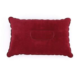 Portable Fold Inflatable Air Pillow Outdoor Travel Sleeping Camping PVC Neck Stretcher Backrest Plane Comfortable Pillow (Color: G911D-wine red, size: 43X27cm)