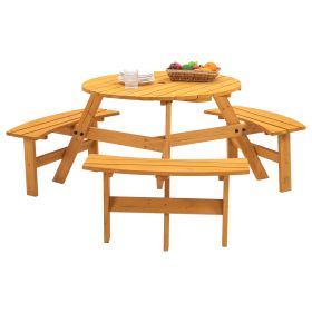 Circular Outdoor Wooden Picnic Table with Built-in Benches for Patio Backyard Garden; DIY; 1720lb Capacity; Natural/Gray (Seating Capacity: 6-person, Color: Natural)