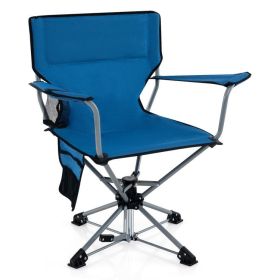 360¬∞ Swivel Hunting Chair Portable Foldable Hunting Chair with Mesh Cup Holder and Storage Pockets (Color: Blue)