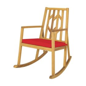 Patio Acacia Wood Rocking Chair Sofa with Armrest and Cushion for Garden and Deck (Color: Red)