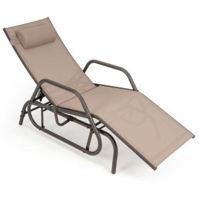 Outdoor Chaise Lounge Glider Chair with Armrests and Pillow (Color: Rustic Brown)