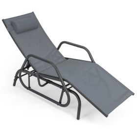 Outdoor Chaise Lounge Glider Chair with Armrests and Pillow (Color: Gray)