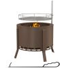 Outsunny 2-in-1 Smokeless Fire Pit, BBQ Grill, 19" Portable Wood Burning Firepit with Cooking Grate and Poker