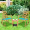 Patio Acacia Wood Rocking Chair Sofa with Armrest and Cushion for Garden and Deck