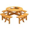 Circular Outdoor Wooden Picnic Table with Built-in Benches for Patio Backyard Garden; DIY; 1720lb Capacity; Natural/Gray