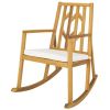 Patio Acacia Wood Rocking Chair Sofa with Armrest and Cushion for Garden and Deck