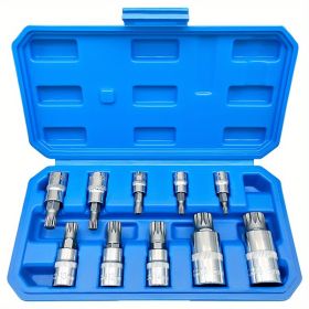 10PC XZN Triple Square 12 Point Spline Bit Socket Set 4MM 18MM   With Enhanced Storage Case, 12 Point Multi Spline, No Assembly Required (Option: CN Warehouse)